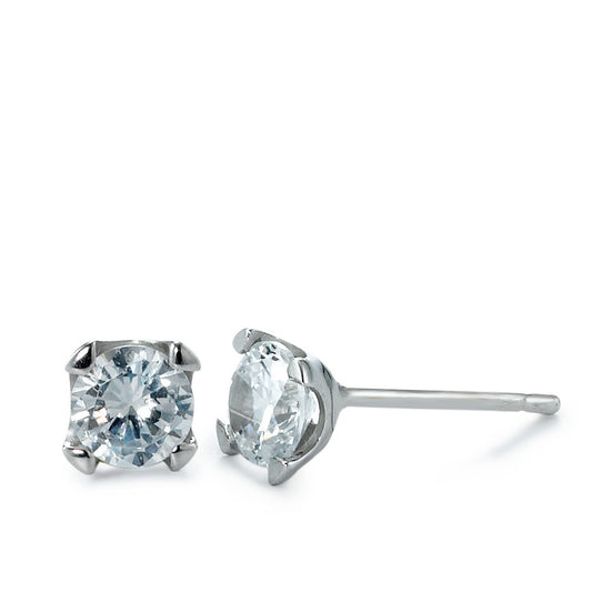 Clous d'oreilles Or blanc 18K Zircone 2 Pierres