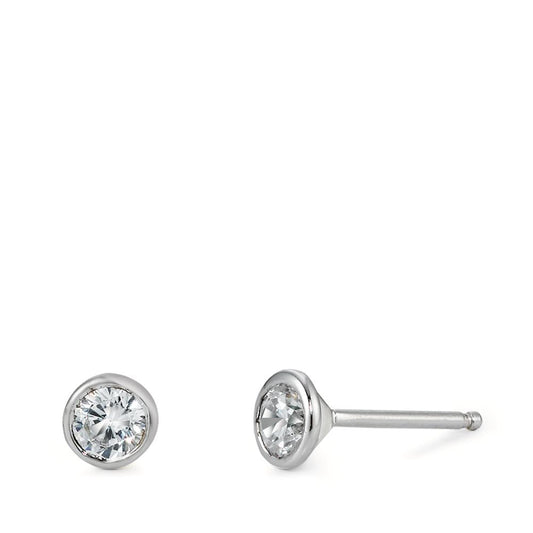 Clous d'oreilles Argent Zircone 2 Pierres Rhodié Ø5 mm