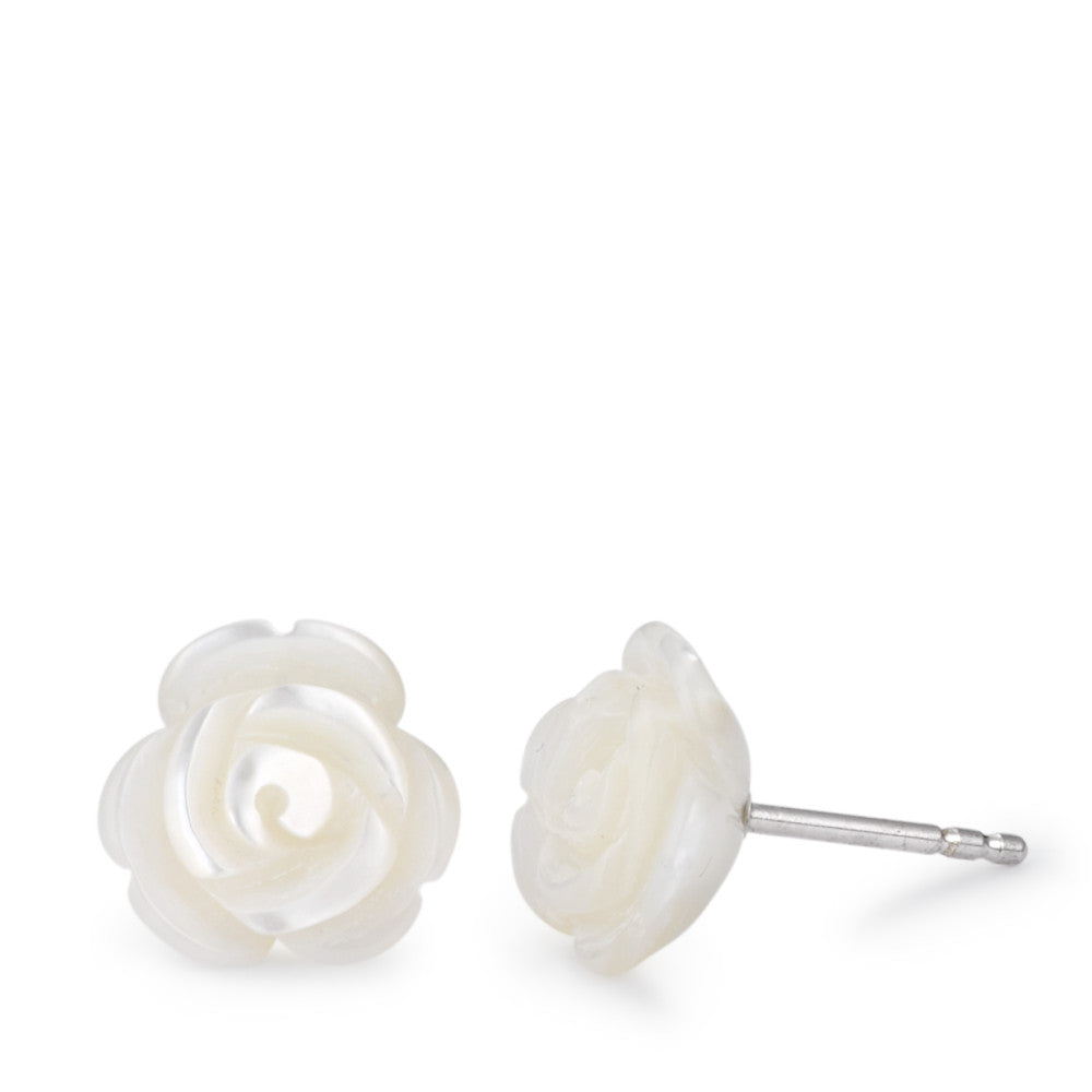 Clous d'oreilles Argent Rhodié nacre Rose Ø11 mm