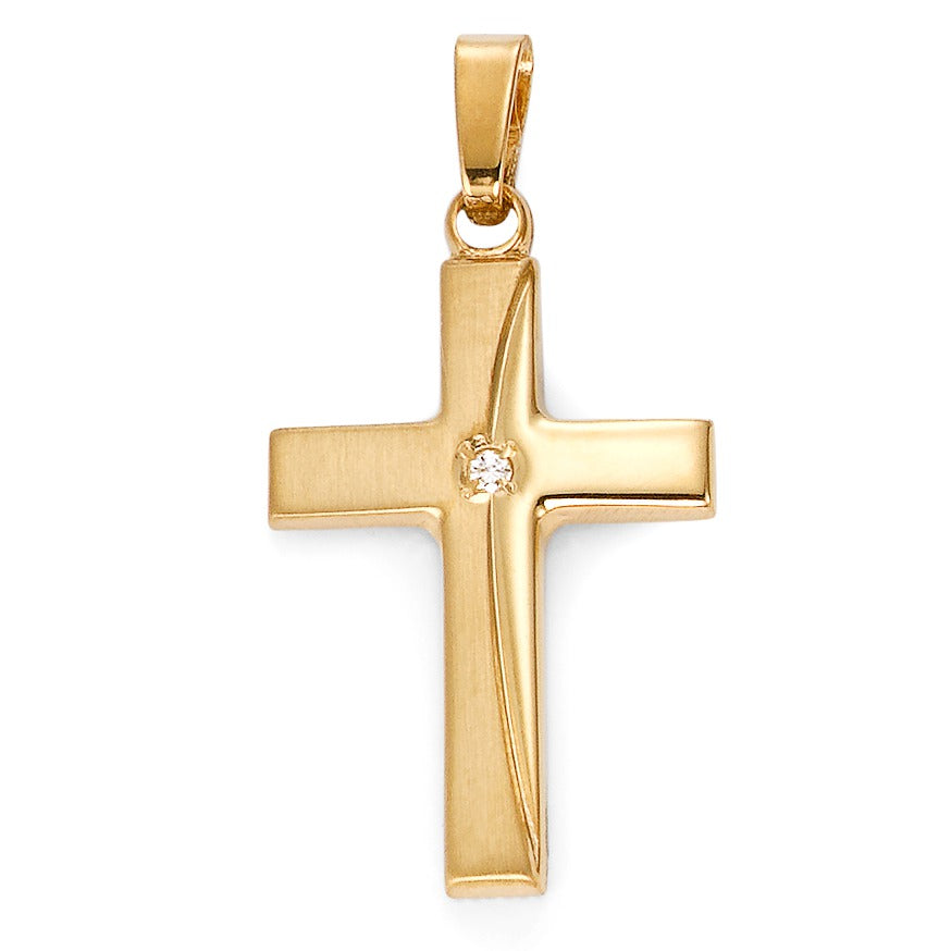 Pendentif Or jaune 9K Diamant blanc, 0.01 ct, w-si Croix