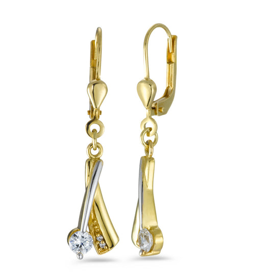 Pendant d'oreilles Or jaune 18K, Or blanc 18K Zircone blanc, 6 Pierres