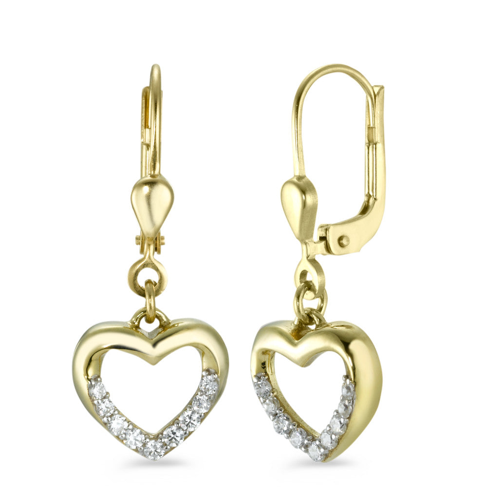 Pendant d'oreilles Or jaune 9K, Or blanc 9K Zircone blanc, 18 Pierres Coeur