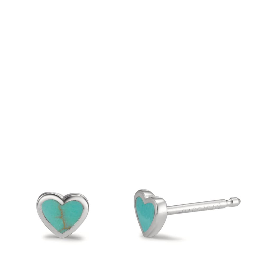 Clous d'oreilles Argent Turquoise turquoise émaillé Coeur