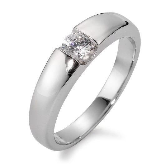 Bague solitaire Argent Zircone rond, 4 mm Rhodié