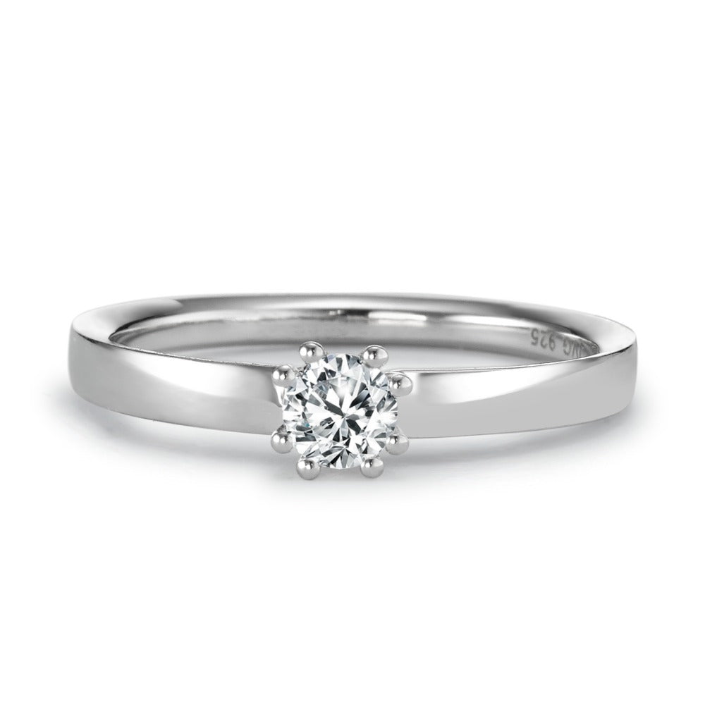 Bague solitaire Argent Zircone rond, 4 mm Rhodié