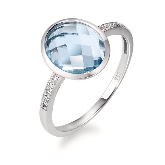 Bague Or blanc 18K Diamant bleu, 0.05 ct, 10 Pierres, brillant, w-si