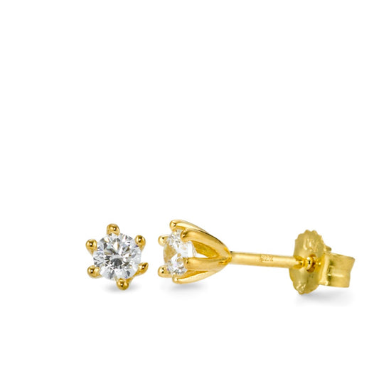 Clous d'oreilles Or jaune 9K Zircone 2 Pierres Ø4 mm