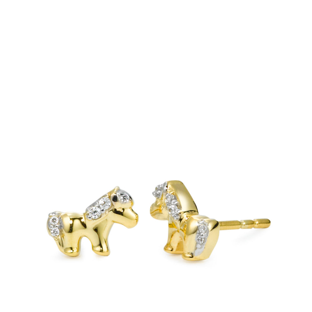 Clous d'oreilles Or jaune 9K Zircone 10 Pierres Cheval