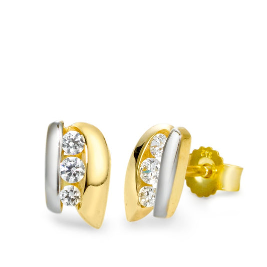 Clous d'oreilles Or jaune 9K, Or blanc 9K Zircone 6 Pierres