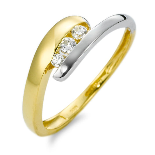 Bague Or jaune 9K, Or blanc 9K Zircone 3 Pierres