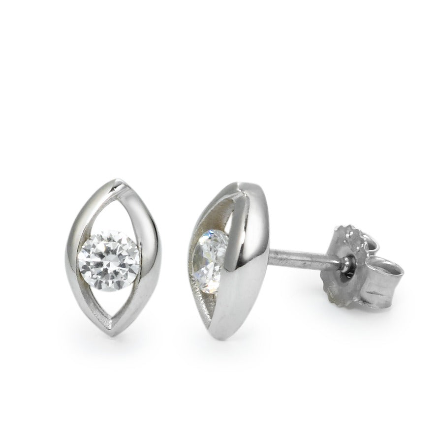 Clous d'oreilles Or blanc 9K Zircone 2 Pierres