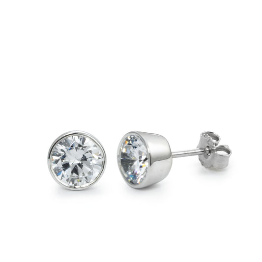 Clous d'oreilles Or blanc 9K Zircone 2 Pierres Ø6 mm