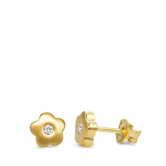 Clous d'oreilles Or jaune 9K Zircone 2 Pierres Fleur Ø6 mm