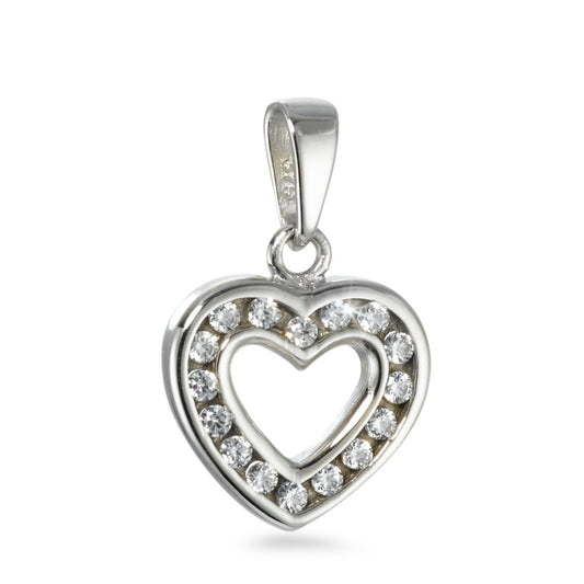 Pendentif Or blanc 9K Zircone 16 Pierres Coeur Ø12 mm