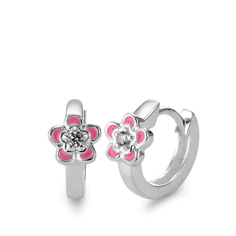 Créoles à charnières Argent Zircone 2 Pierres Laqué Fleur Ø6 mm