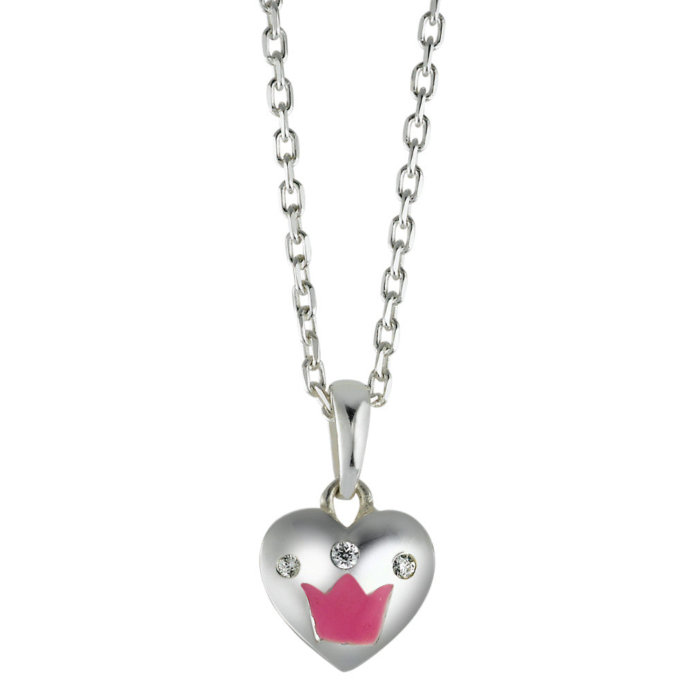 Chaînette avec pendentif Argent Zircone 3 Pierres Laqué Coeur 36-38 cm