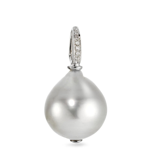 Pendentif Or blanc 18K Diamant 0.03 ct, 7 Pierres, w-si perle de Tahiti