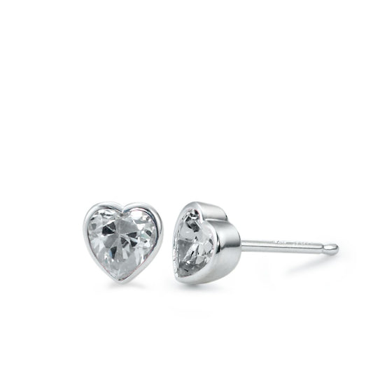 Clous d'oreilles Argent Zircone 2 Pierres Rhodié Coeur Ø5 mm