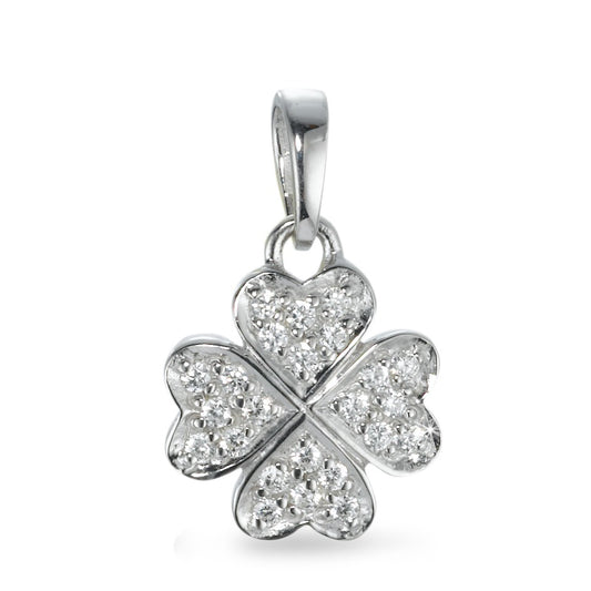 Pendentif Argent Zircone Rhodié Feuille de Trèfle Ø12 mm