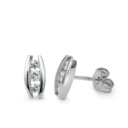 Clous d'oreilles Or blanc 9K Zircone 6 Pierres