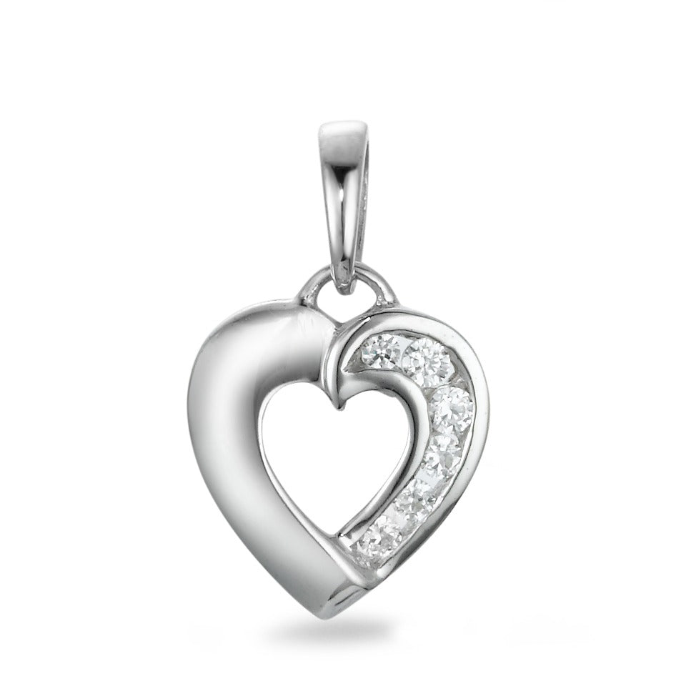 Pendentif Or blanc 9K Zircone 6 Pierres Coeur Ø10 mm