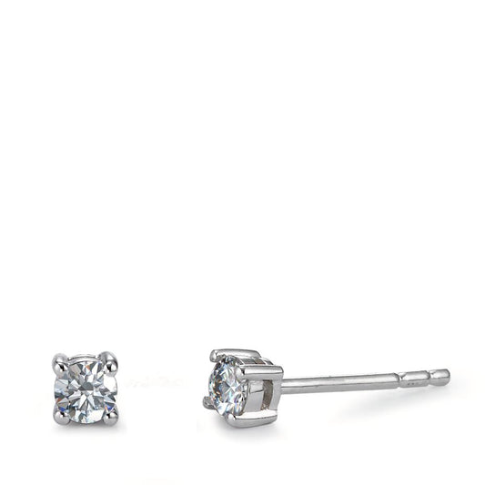 Clous d'oreilles Or blanc 18K Diamant 0.24 ct, 2 Pierres, w-si Ø3.2 mm