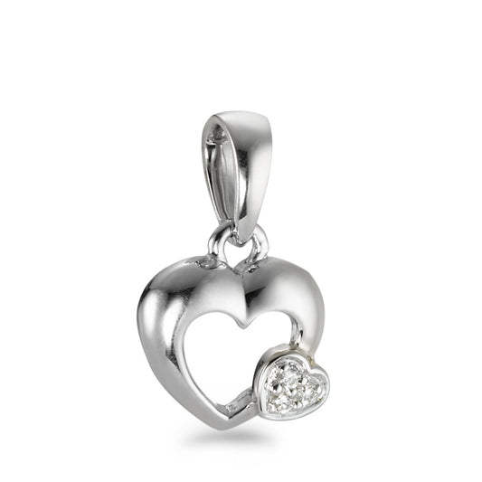 Pendentif Or blanc 18K Diamant 0.01 ct, 3 Pierres, w-si Coeur Ø8.5 mm