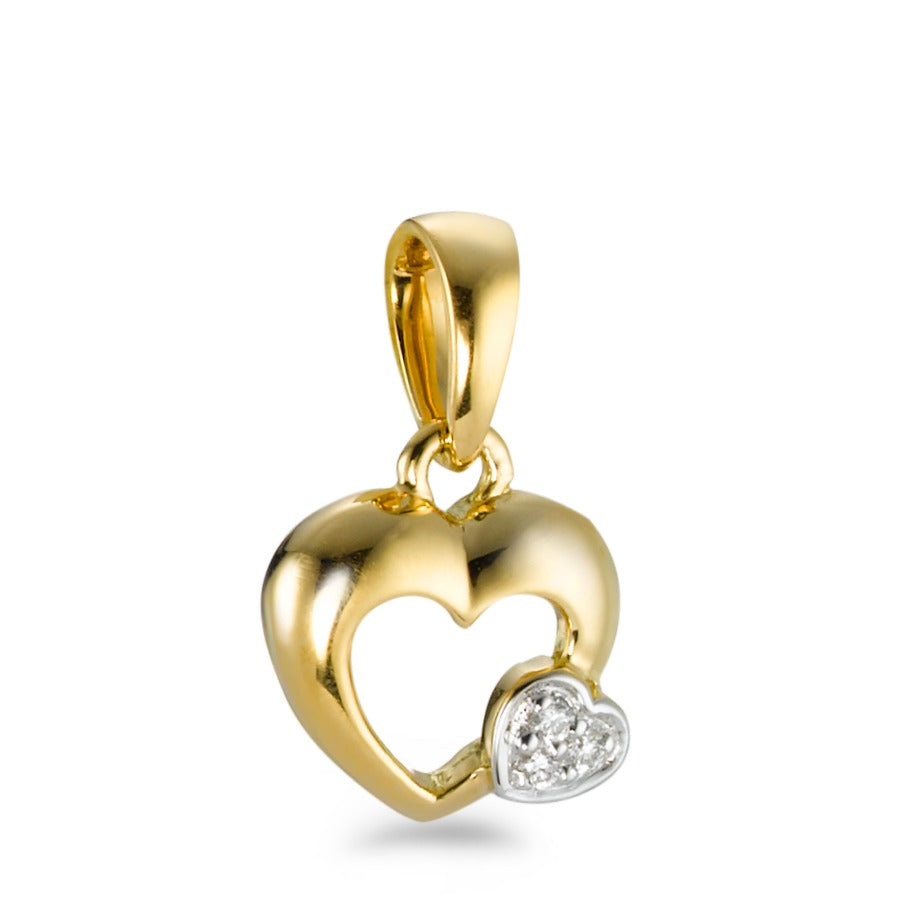 Pendentif Or jaune 18K Diamant 0.01 ct, 3 Pierres, w-si Coeur Ø9 mm