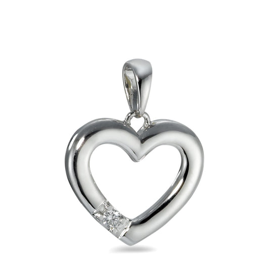 Pendentif Or blanc 18K Diamant 0.05 ct, w-si Coeur Ø16 mm