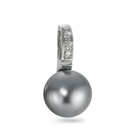 Pendentif Or blanc 18K Diamant 0.03 ct, 3 Pierres, w-si perle de Tahiti