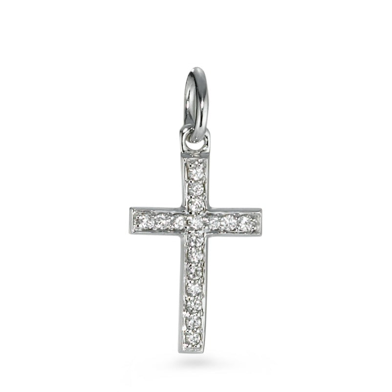 Pendentif Or blanc 18K Diamant 0.08 ct, 17 Pierres, w-si Croix