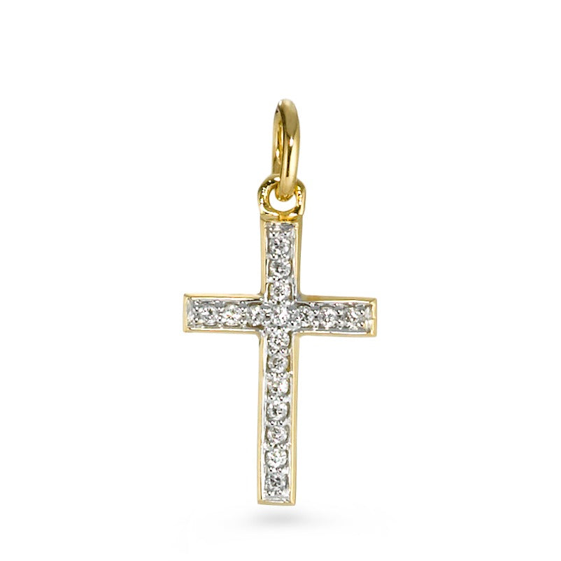 Pendentif Or jaune 18K Diamant 0.08 ct, 17 Pierres, w-si Croix