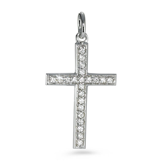 Pendentif Or blanc 18K Diamant 0.16 ct, 22 Pierres, w-si Croix