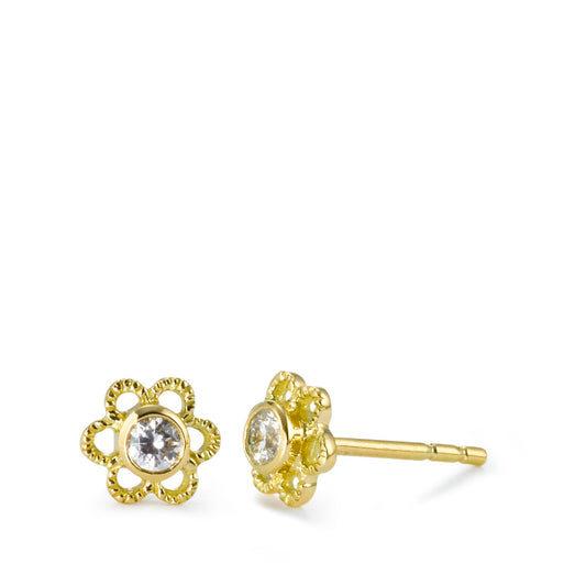 Clous d'oreilles Or jaune 18K Zircone 2 Pierres Fleur Ø5.5 mm