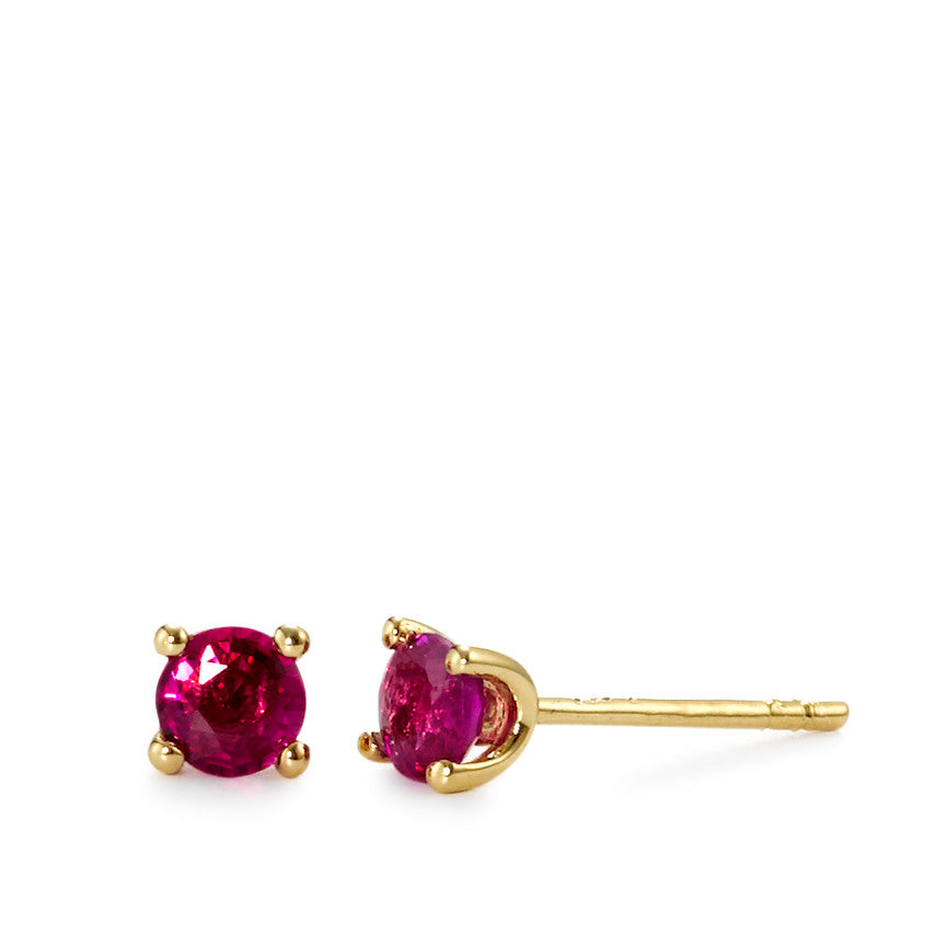 Clous d'oreilles Or jaune 18K Rubis rouge, 2 Pierres Ø4 mm