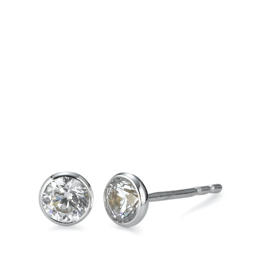 Clous d'oreilles Or blanc 18K Zircone 2 Pierres Ø6 mm