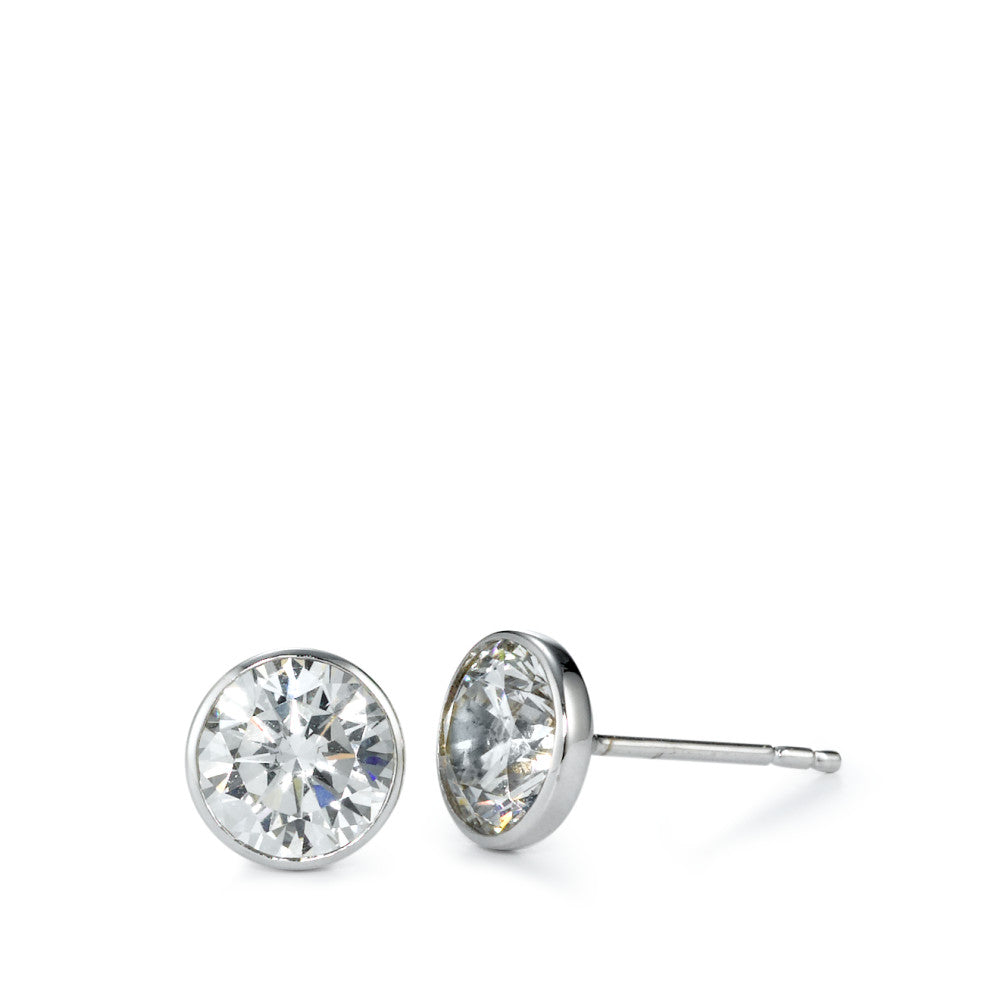 Clous d'oreilles Or blanc 18K Zircone 2 Pierres Ø8 mm