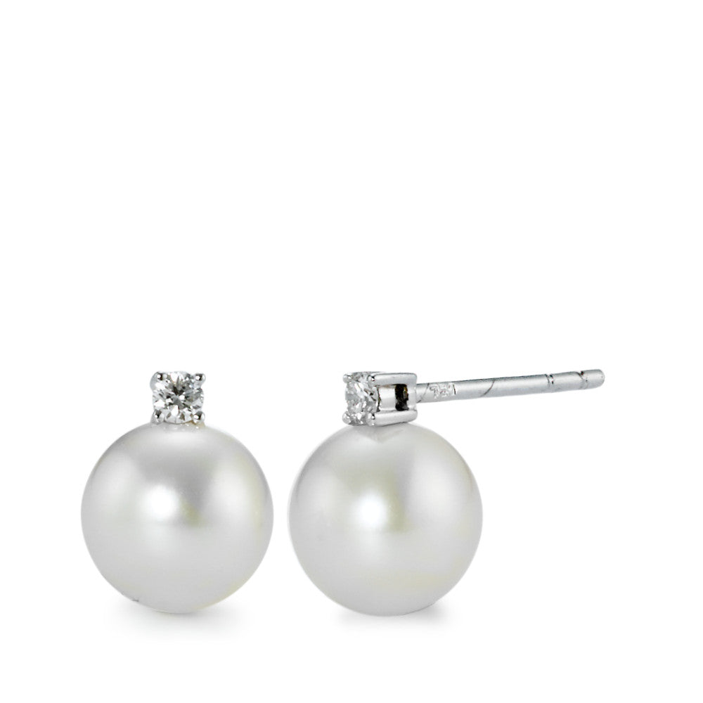 Clous d'oreilles Or blanc 18K Diamant 0.07 ct, 2 Pierres, w-si perle d'eau douce