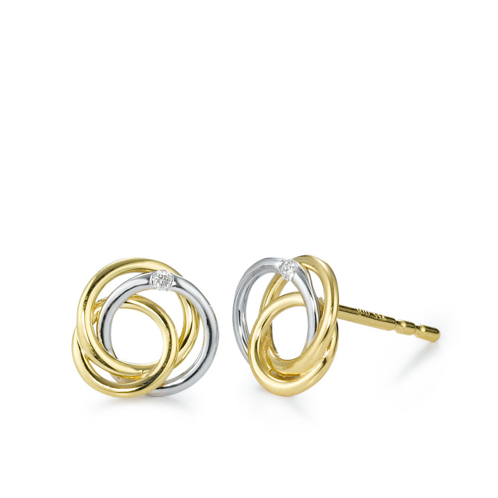 Clous d'oreilles Or jaune 18K, Or blanc 18K Diamant blanc, 0.02 ct, 2 Pierres, brillant, w-si Ø8.5 mm