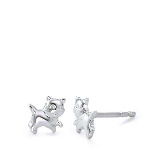 Clous d'oreilles Argent Rhodié Chat Ø5 mm