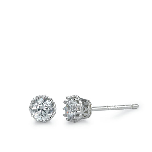 Clous d'oreilles Argent Zircone 2 Pierres Rhodié Ø5 mm