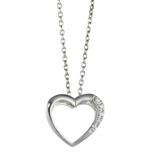 Chaînette avec pendentif Argent Zircone 5 Pierres Rhodié Coeur 42 cm Ø12 mm