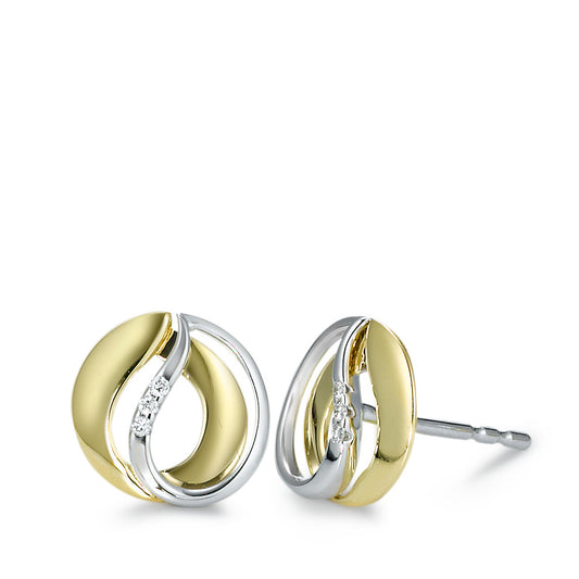 Clous d'oreilles Or jaune 18K, Or blanc 18K Diamant 0.02 ct, 6 Pierres, brillant, w-si Ø9 mm