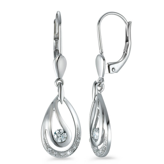 Pendant d'oreilles Or blanc 9K Zircone 14 Pierres