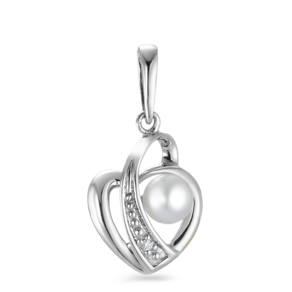 Pendentif Or blanc 18K Diamant 0.005 ct, w-si perle d'eau douce Coeur