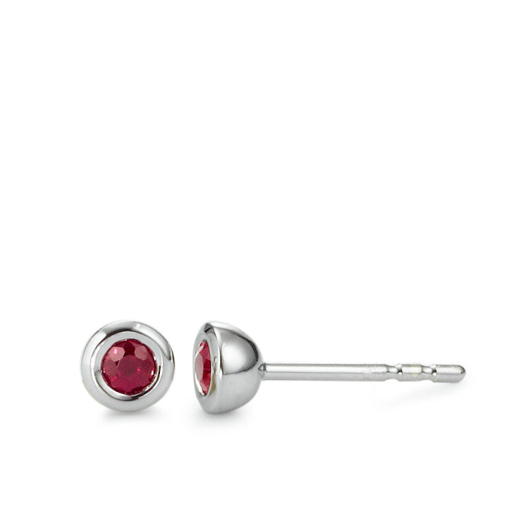 Clous d'oreilles Or blanc 9K Rubis 2 Pierres Ø4 mm