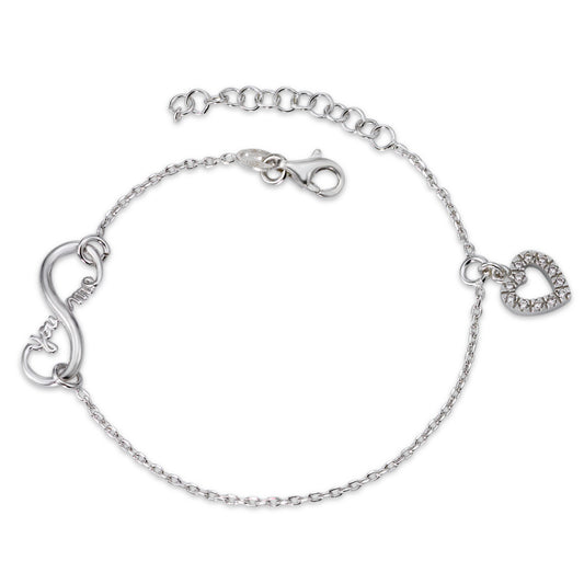 Bracelet Argent Zircone 12 Pierres Rhodié Coeur 16-19 cm