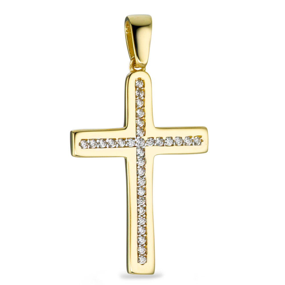 Pendentif Or jaune 9K Zircone 31 Pierres Croix