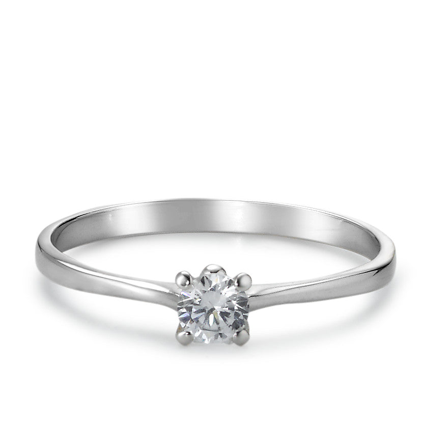 Bague solitaire Or blanc 18K Zircone Ø4 mm