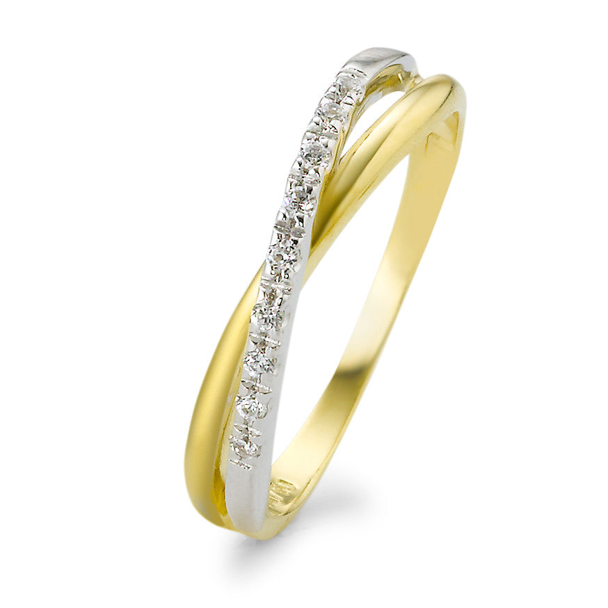 Bague Or jaune 18K, Or blanc 18K Zircone 9 Pierres